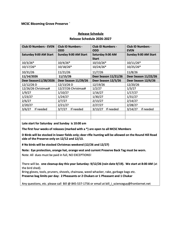 Preserve Schedule 2026 - 2027